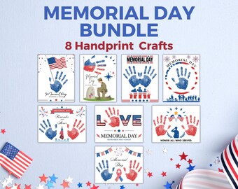 Memorial Day Handprint Craft, 8 Kids Handprint Art Pages, Patriotic Classroom Activity, Printable Keepsake, Toddler, Preschool