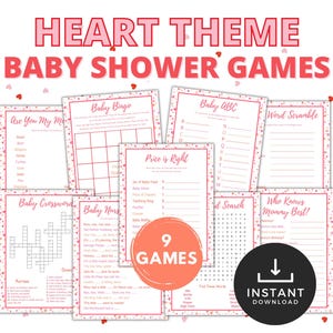 Pacchetto giochi per baby shower a tema cuore, giochi per baby shower di San Valentino, giochi divertenti per baby shower, il prezzo è giusto, giochi di filastrocche, Baby ABC