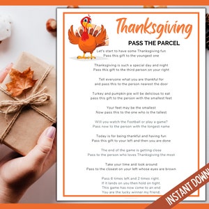 Thanksgiving Pass the Parcel Party Game, Turkey Day Party Printable Game, Fun Friendsgiving Party Game, Kids Party Game, Tween Party Game