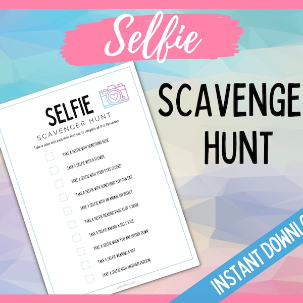 Selfie Photo Scavenger Hunt, Teen Selfie Scavenger Hunt, Tween Birthday Selfie Scavenger Hunt, Sweet 16 Birthday Selfie Photo Scavenger Hunt