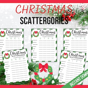 Scattergories na wieniec bożonarodzeniowy, gra do druku Scattergories na święta Bożego Narodzenia, gra w Wigilię, lista Scattergories, gra na imprezę świąteczną