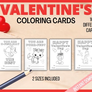 Valentine Coloring Cards, Printable Valentine's Day Cards, Kids Valentines Cards, Printable Coloring Valentines Cards, Classroom Cards image 4