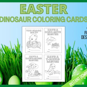 Easter Coloring Cards, Kids Easter Dinosaur Cards, Dinosaur Coloring Easter Cards, Printable Easter Cards, Dino Classroom Cards, Kids Games image 2