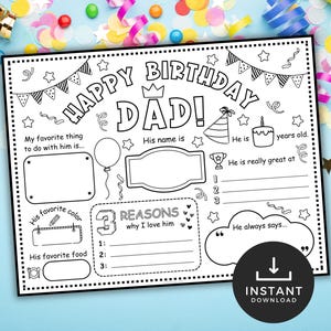 Feliz aniversário, pai, página para colorir, jogo americano para imprimir, tudo sobre meu pai, cartão para pai, atividade de aniversário do pai, modelo de preenchimento para papai