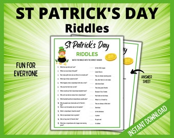 St Patrick's Day Riddles for Kids, St Paddy's Day Jokes, St Patricks Day Activity, St Patricks Classroom, Teens, Kids and Adult Party Games