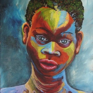 Face of boy, fine art print on canvas, Jamaican art , Black art