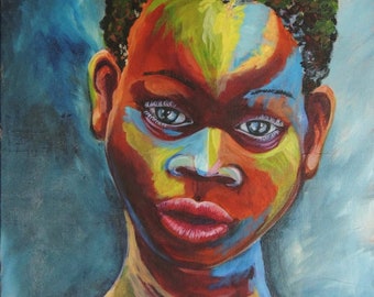 Face of boy, fine art print on canvas, Jamaican art , Black art