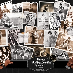22 splendide donne / foto di bellezze al bagno vintage del XIX secolo / kit diario spazzatura, kit album, oggetti effimeri stampabili, download istantaneo