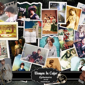 20 Vintage Women in Color Photos, 19th Century Photos, Digital Ephemera, Junk Journal Kit, Scrapbook Kit ,Journal Cards, Printable Ephemera