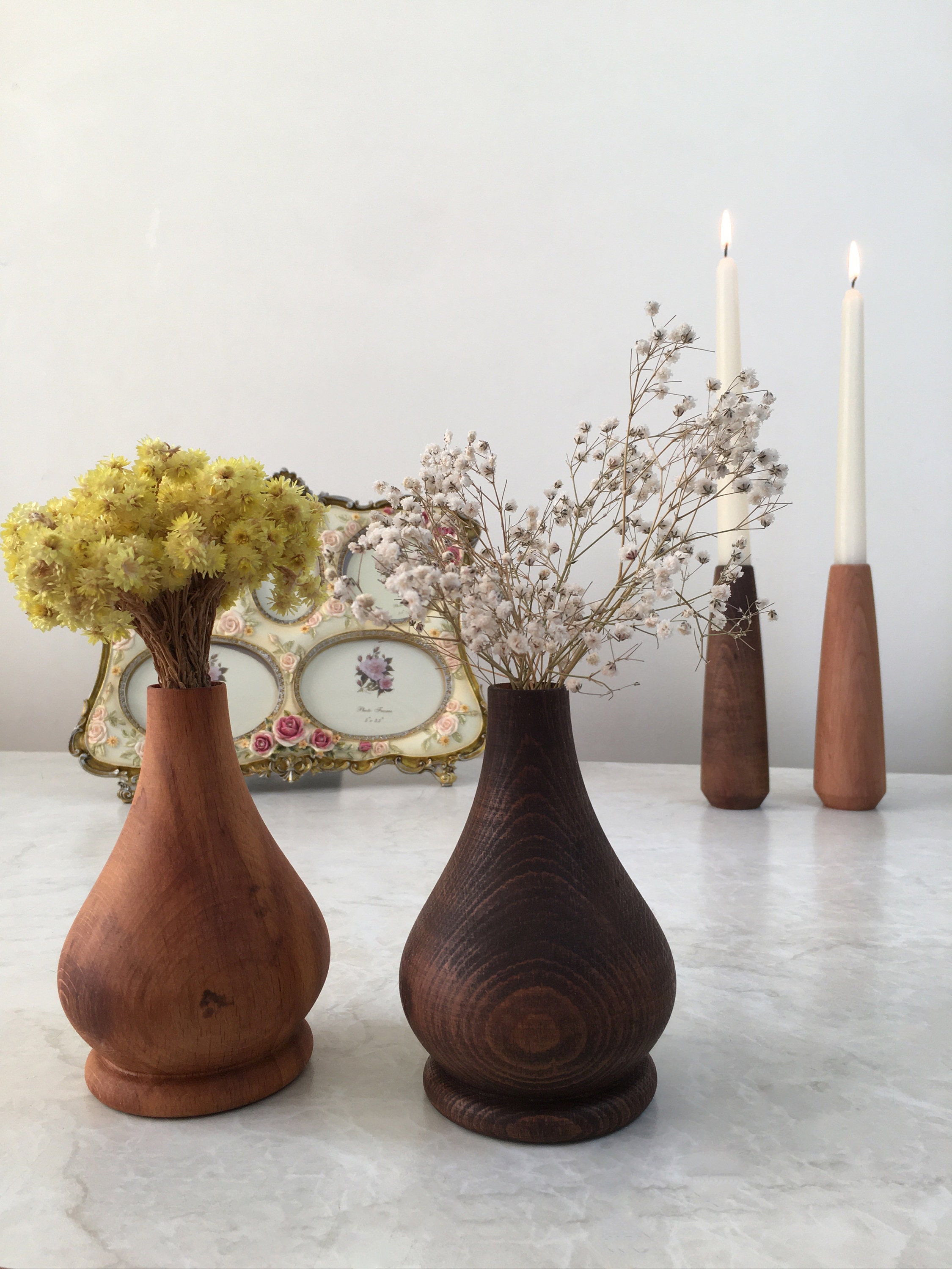 Round Wooden Bud Vase For Dining Room Minimalist Handturned Etsy