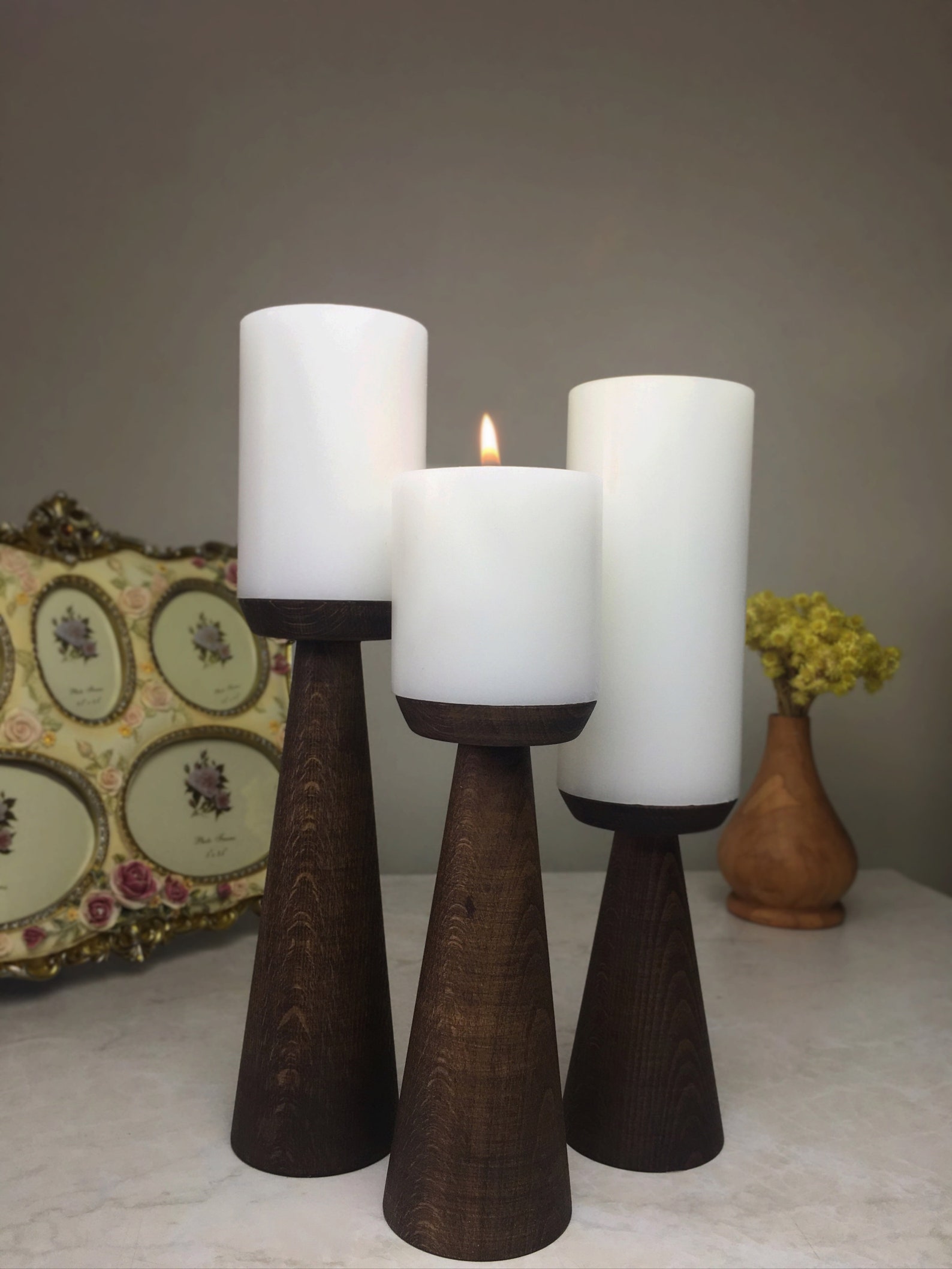 Set of 3 Pillar Candle Holder Gifts for Mom Handturned Etsy