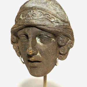 Ancient Athena Goddess Mask Statue with Marble Stand Handcrafted Greek Classic Home Decor Museum Style