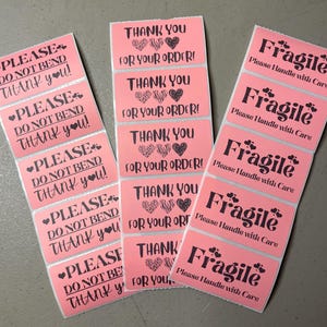 Etiquetas para embalaje frágil/Etiquetas adhesivas que indican que no se deben doblar/Gracias por su compra