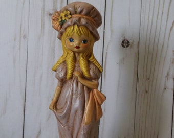 Vintage 70s Sweet Boho Victorian Girl Ceramic Figurine vtg decor vtg 1970s bohemian