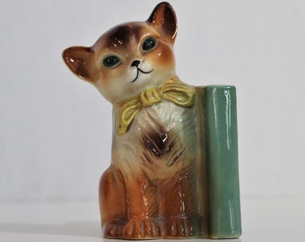 Large Vintage 50s Inarco PAIR of Floral Cats MCM Decor Ceramic Figurines 14 and 13 inches