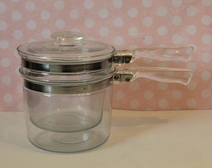Vintage Pyrex Double Boiler Pot Flameware 6283 3piece Cookware Glass 1