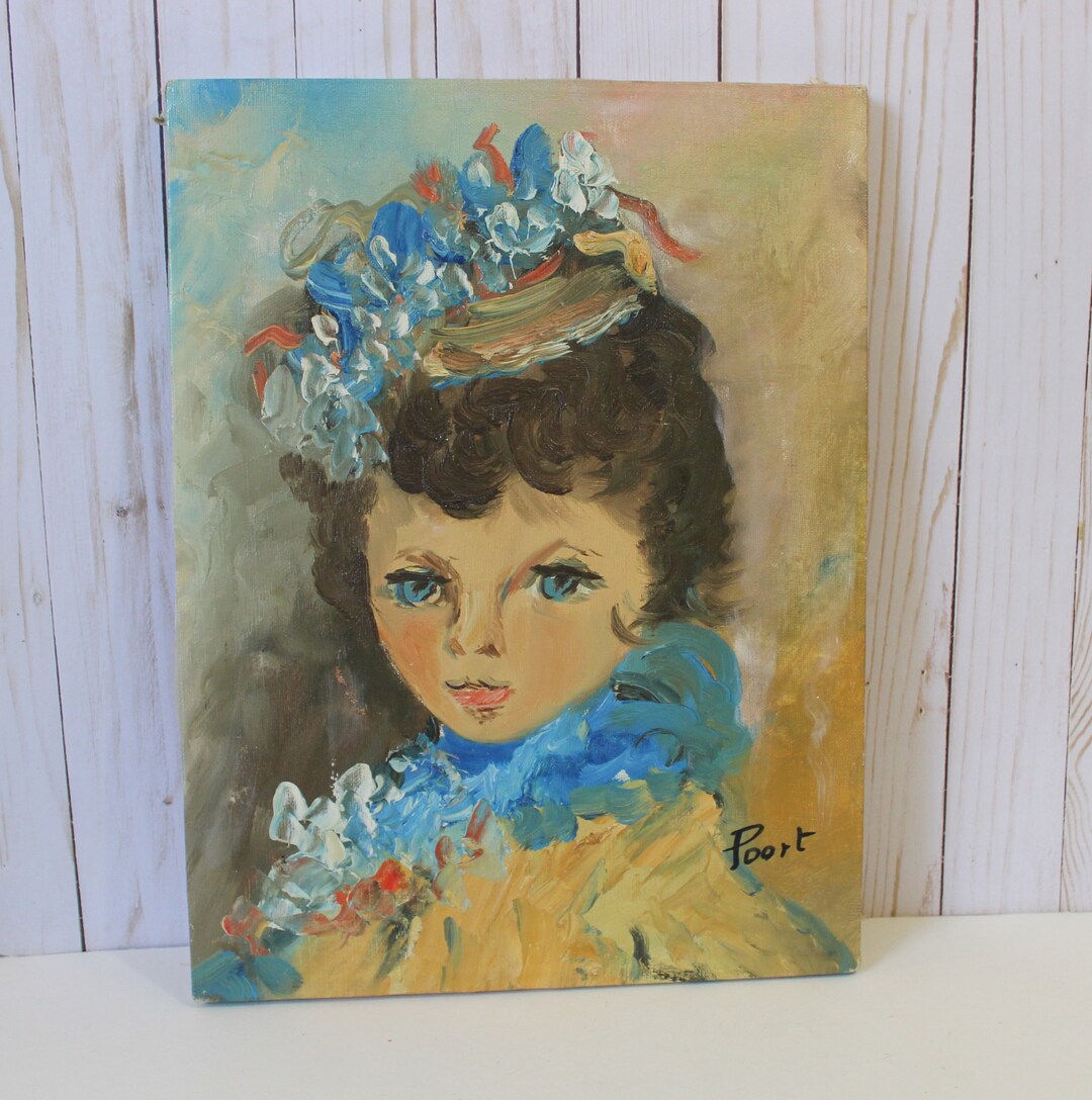 Vintage 60s 1960s Original Oil Paintings Portrait Signed Poort Belgium