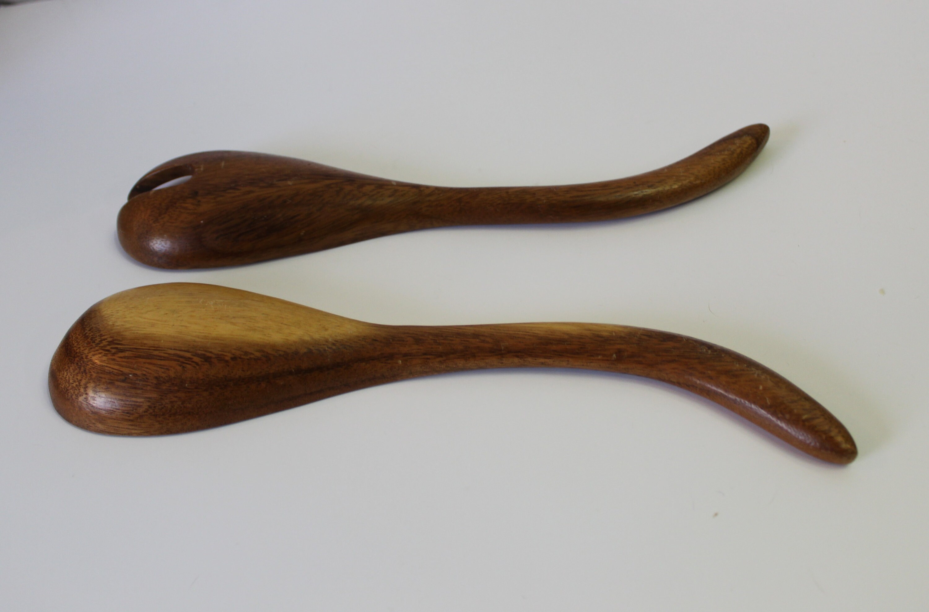 Vintage MCM Large Hawaiian Monkey Pod Curved Serving Spoons 13 Inches ...