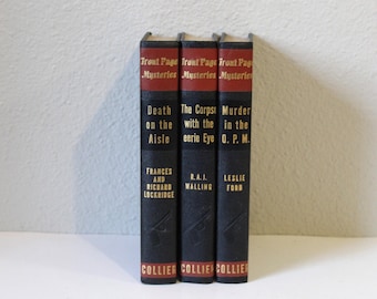 Vintage 1940 1942 Front Page Mysteries Murder Hardback Books Set of Three (3)  Embossed Covers