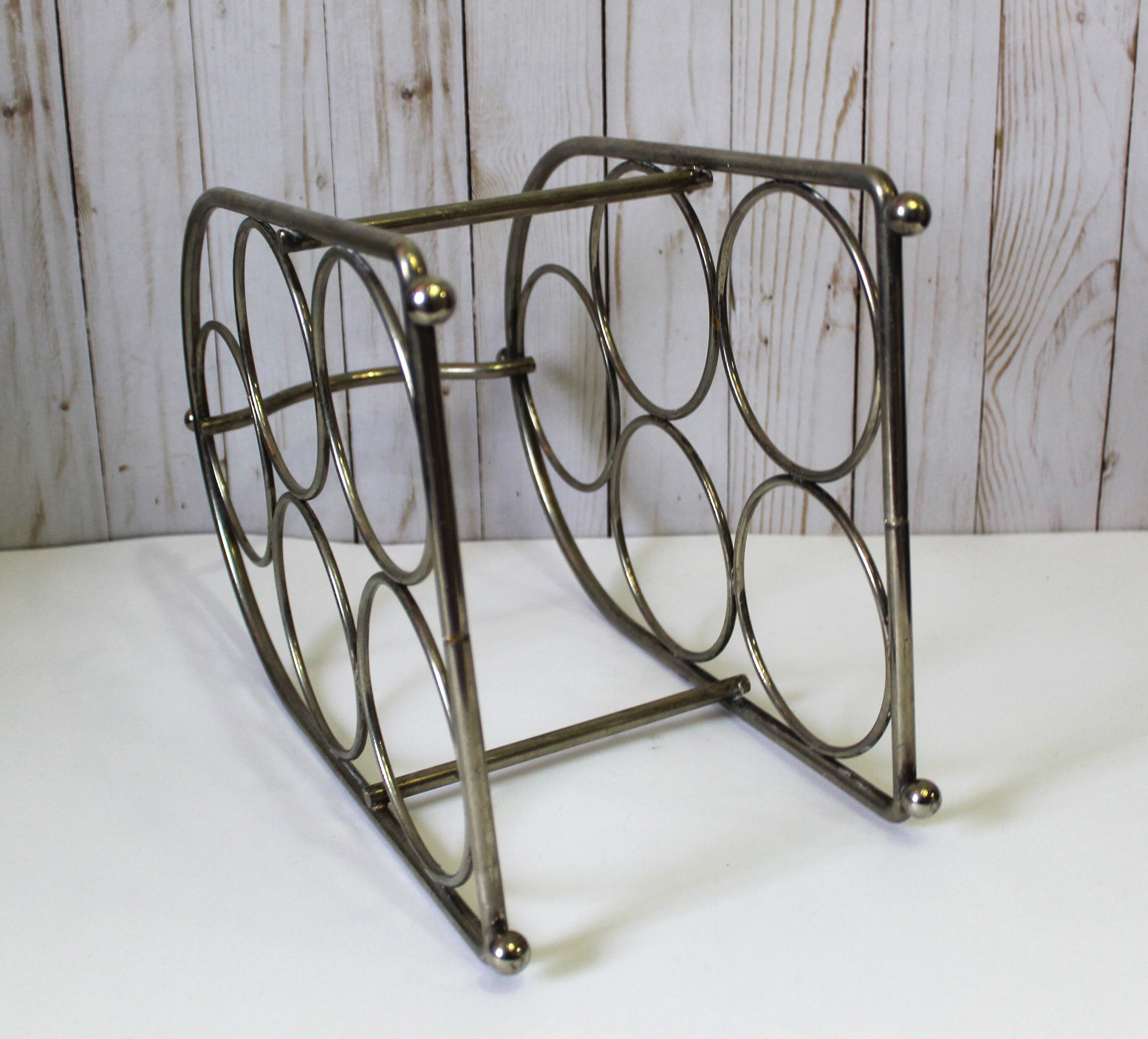 Vintage Mid Century Modern Metal Chrome Wine Rack Display Caddy Stand ...