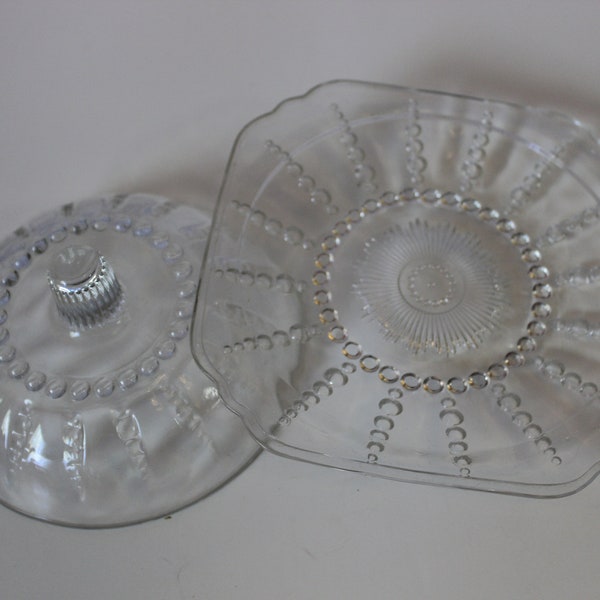 Vintage Hobnail Domed Covered Butter Serving Dish Cookware Clear Glass cheese depression glass // MCM Kitsch decor