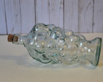 Vintage Clear Glass GRAPE cluster Shape Tall  - 11 inches Oil Vinegar bottle with cork
