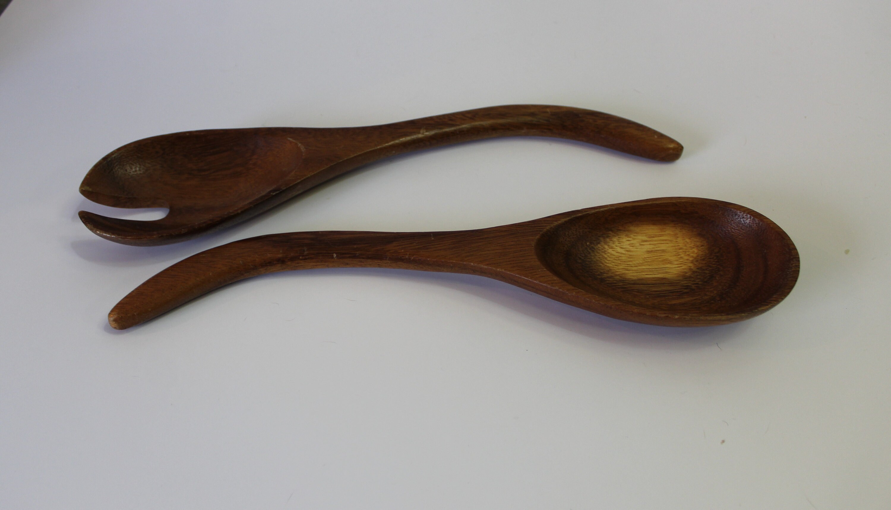 Vintage MCM Large Hawaiian Monkey Pod Curved Serving Spoons 13 Inches ...
