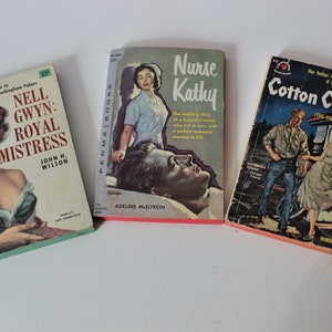 Vintage 40s 1950s Set of Three (3) Pulp Fiction Pinup HOTTIE Nurse Kathy Cover Art Romanic Novel Paperback Book Dell Avon Bantum