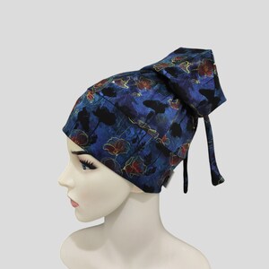 Winter blossom, scrub cap, ponytail, long hair nurse cap, bouffant, stretchy, surgical, with buttons, hats, medical cap, nurse surgical caps
