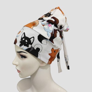 Dog scrub cap ponytail, long hair doctor cap,  stretchy, surgical, with buttons, hats, medical cap, nurse surgical, for woman, nurse caps