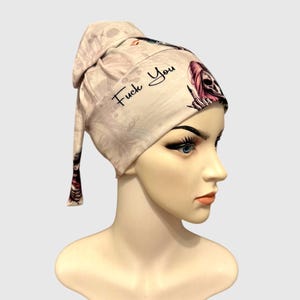 Bad girl scrub cap,skull nurse scrub cap ponytail, for women, long hair nurse cap, surgical doctor cap, stretchy scrub caps, cap with button