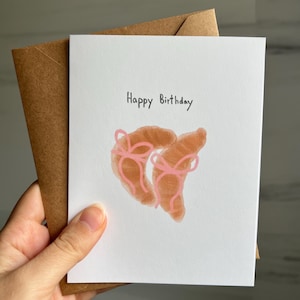 Esthetische aquarel croissant gelukkige verjaardagskaart voor haar, vriend, moeder, zus, schattig leuke girly verjaardagskaart handgemaakte A2-kaart 4,25 x 5,5 inch