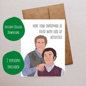 Tarjeta navideña de hermanastro divertido, tarjeta imprimible digital Will Ferrel, ilustración navideña risible, actividades navideñas, sombrero de Papá Noel