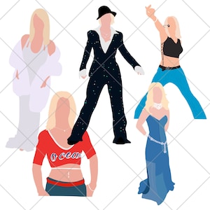 Conjunto de cantores dos anos 2000 com 5 arquivos PNG, PNG, arquivos PNG Y2K, ilustrações de arte da cultura pop Y2K, clipart dos anos 2000, presente de Britney Spears tóxico mais uma vez