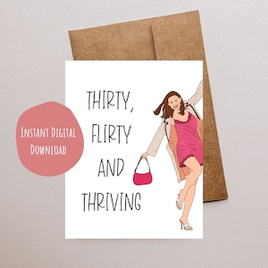 Funny Birthday Card, 30th Birthday, Romcom Movie, Romantic Comedy Greeting Card, Custom Digital Download, Thirty Flirty and Thriving, 13 30