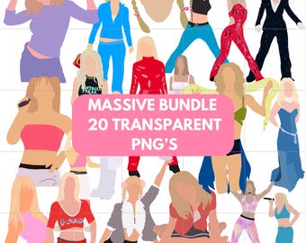 Enorme pacchetto Britney, set di 20 PNG trasparenti, file PNG della cantante Spears, file PNG Y2K, decorazioni per feste di Britney, divertenti clipart degli anni 2000 per lavoretti