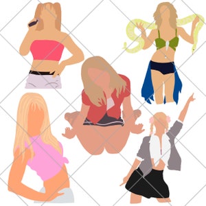 2000er Jahre Sänger Set mit 5 PNG Dateien, Y2K PNG Dateien, Y2K Popkultur Kunst Illustrationen