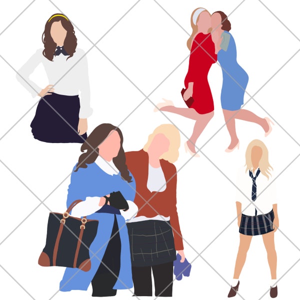 Set of 4 Gossip Girl PNGs, Cute 2000s TV Show PNG Art, Serena And Blair, Serena Vanderwoodsen, Blair Waldorf, Y2K Clipart, Digital Download