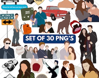 Huge Vampire PNG Bundle, 30 Twilight Designs, Bella Team Edward Jacob, Twilight Party Decor, Clip Art for Crafts, PNG Sticker Printables