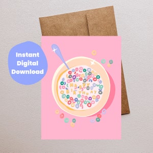 Süße Geburtstagskarte Rosa Müslischüssel Lustige Geburtstagskarte Sofortiger Digital Download Druck zu Hause Karten Entzückende Bday Karte für Freunde