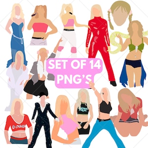 2000er Jahre Sänger-Set mit 14 PNGs, Spears PNG-Dateien, Y2K PNG-Dateien, druckbare Y2K Popkultur Kunst Illustrationen, Spaß Millenial Clip Art zum Basteln