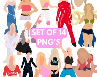 Set di 14 PNG di cantanti degli anni 2000, file PNG di Spears, file PNG Y2K, illustrazioni artistiche stampabili della cultura pop Y2K, divertenti clipart dei Millennial per l'artigianato