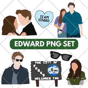 Team Edward PNG, lot de 7, modèles Twilight PNG, fond transparent, travaux manuels amusants de vampire du millénaire et scrapbooking, autocollants imprimables