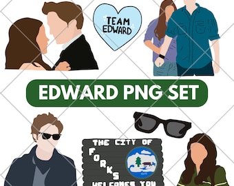 Team Edward PNG Set of 7, Twilight PNG Designs, Transparent Background, Fun Millennial Vampire Crafts & scrapbooking, Sticker Printables