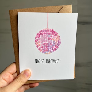 Pink Disco Happy Birthday Card for Her, Friend, Mom, Sister, Fun Girly Aesthetic Birthday Cards, Handmade A2 Cards 4.25" x 5.5", Cardstock