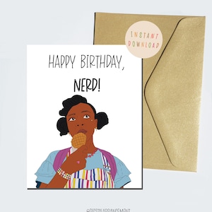 Biglietto di buon compleanno divertente di Erica Sinclair, biglietti d'auguri di Stranger Things, regalo di cultura pop Netflix, sorellina HBD NERD! Scaricamento digitale