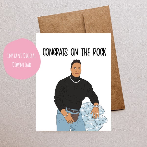 The Rock Engagement Card, Engagement Card Funny, Funny Card for Newly Engaged Couples, Engagement Gift, Congrats On The Rock, Diamond Ring