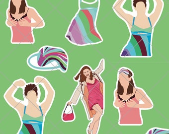 Conjunto de 5 paquetes de pegatinas, mejores películas de la década de 2000, pista icónica de Jenna Y2K, hoja de pegatinas 13 Going 30, linda idea de cumpleaños número 30, cumpleaños número 13 imprimible