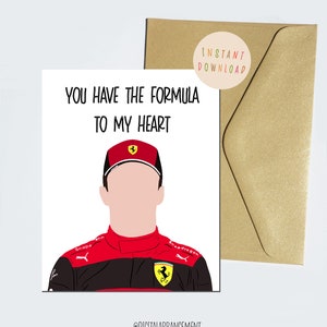 Charles Leclerc F1-kaart, grappige Formule 1-wenskaarten, F1-coureurs en sportwagenliefhebbers, minimalistische en komische digitale illustratieafdrukken