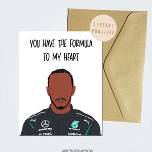 Lewis Hamilton Formula 1 Card, Cute Greeting Card for Boyfriend/Girlfriend, Sports Racecar Valentines Day Cards, Instant Digital Download